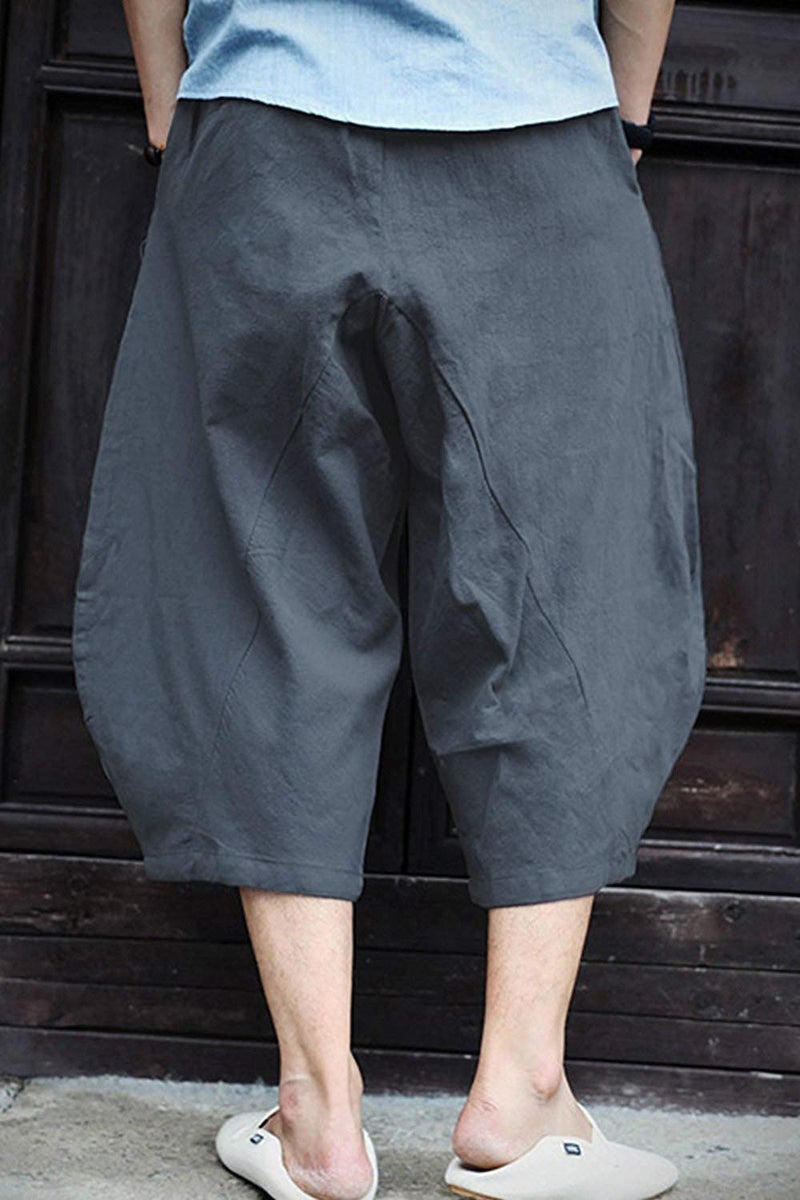 KAMUON Mens Casual Baggy Cotton Linen Pocket Lounge Harem Pants Beach Long Shorts (US 2XL = Asian Tag 5XL : Waist 40"-42", Blue Grey) - Image 2